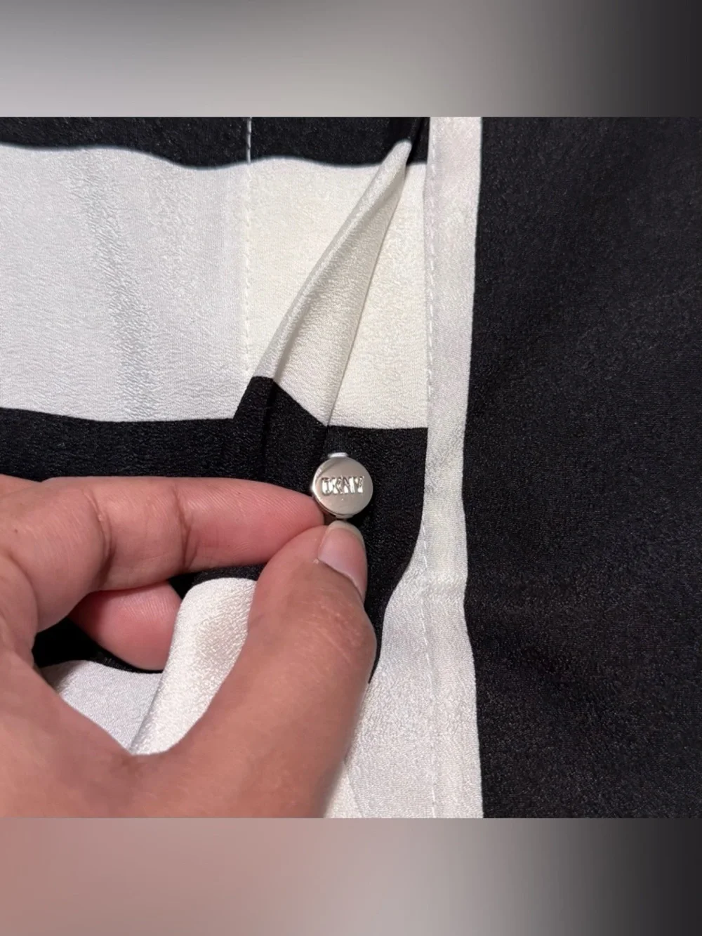DKNY Black and White Striped Button-Down Shirt - Picture 3 of 4